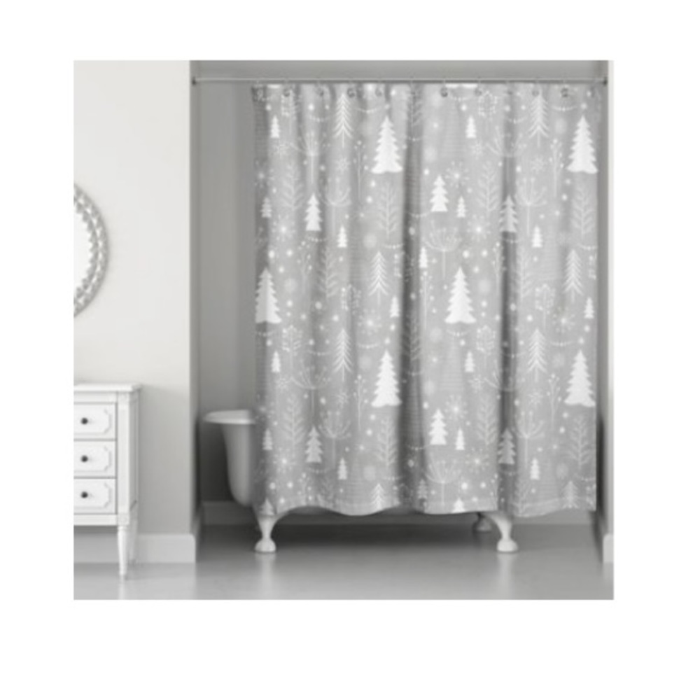 Christmas Tree Pattern Fabric Shower Curtain ~ 72”x70” ~ Gray/white